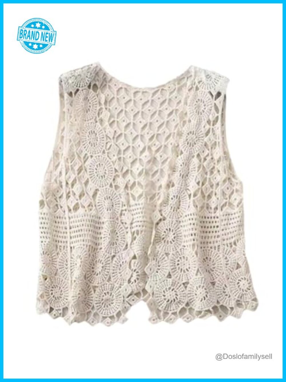 Crochet Boho Sweater Vest Sleeveless Hollow Out Cardigan